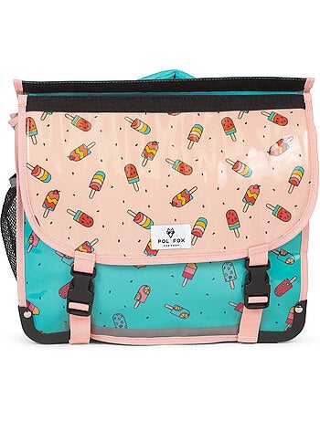 Cartable scolaire fille POL FOX ICE POP 38 cm réversible 2 compartiments rose et bleu motif glace