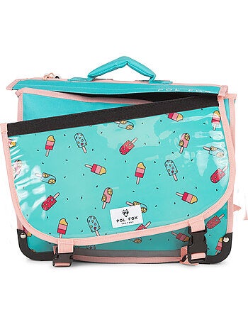Cartable scolaire fille POL FOX ICE POP 38 cm réversible 2 compartiments rose et bleu motif glace