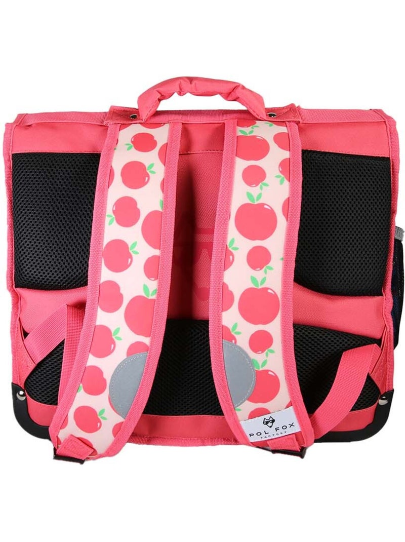Cartable scolaire fille POL FOX POMPOM 38 cm réversible 2 compartiments rose et rouge motif pomme Multicolore - Kiabi