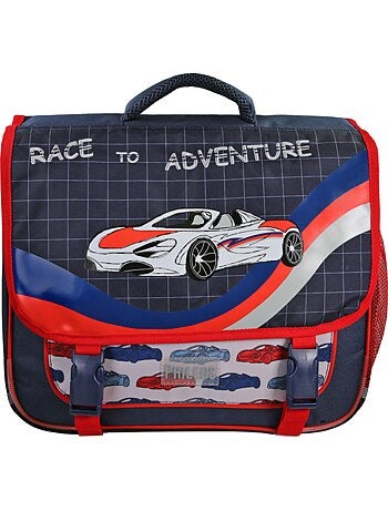 Cartable scolaire garçon Phileas Voiture 38 cm – 2 compartiments – Bleu et rouge