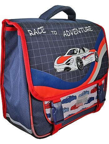 Cartable scolaire garçon Phileas Voiture 38 cm – 2 compartiments – Bleu et rouge