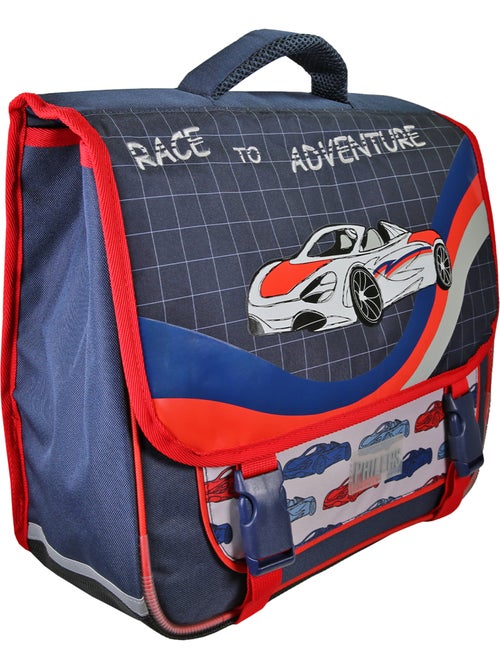 Cartable scolaire garçon Phileas Voiture 38 cm – 2 compartiments – Bleu et rouge - Kiabi