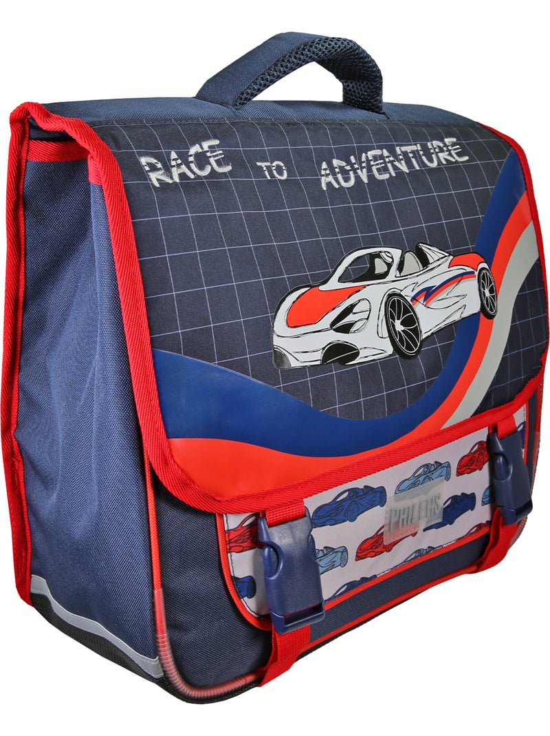 Cartable scolaire garçon Phileas Voiture 38 cm – 2 compartiments – Bleu et rouge Bleu - Kiabi