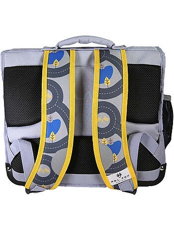 Cartable scolaire garçon POL FOX RACE 38 cm réversible 2 compartiments gris motif voiture