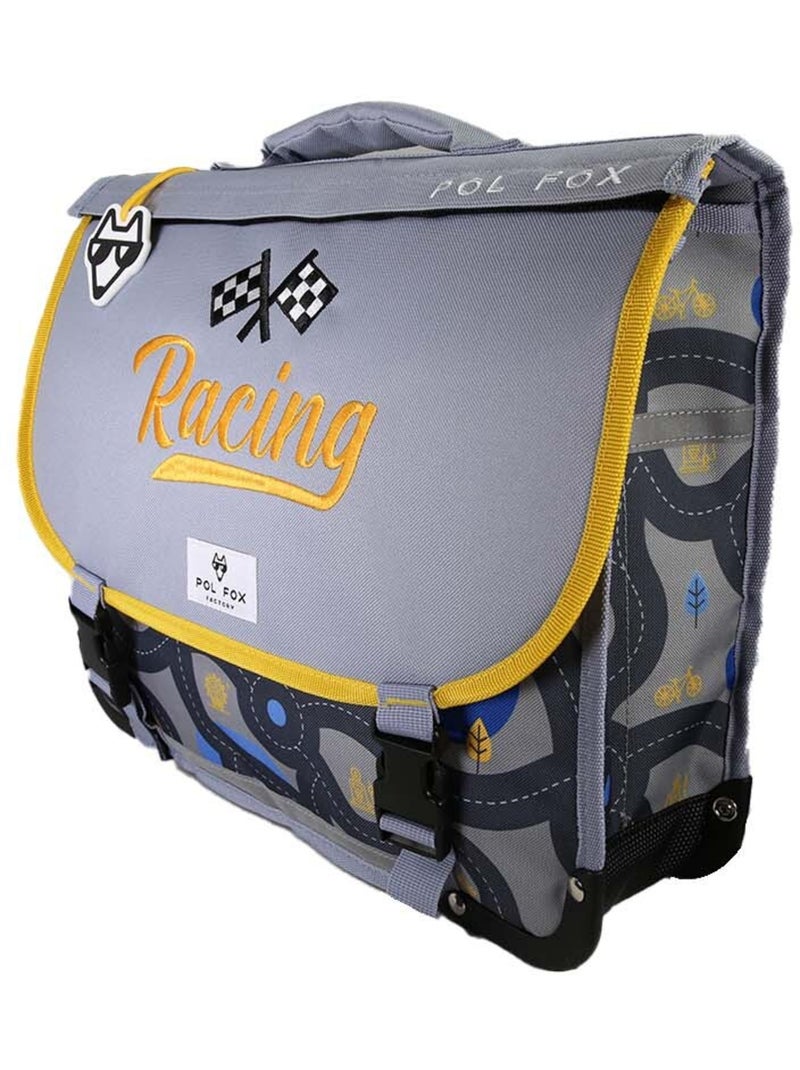 Cartable scolaire garçon POL FOX RACE 38 cm réversible 2 compartiments gris motif voiture Multicolore - Kiabi