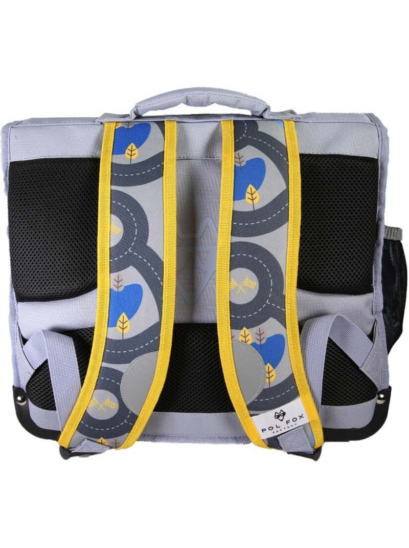 Cartable scolaire garçon POL FOX RACE 38 cm réversible 2 compartiments gris motif voiture Multicolore - Kiabi