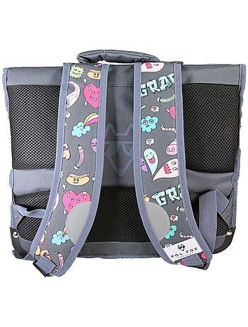 Cartable scolaire garçon POL FOX STREET ART 38 cm réversible 2 compartiments gris motifs graffiti