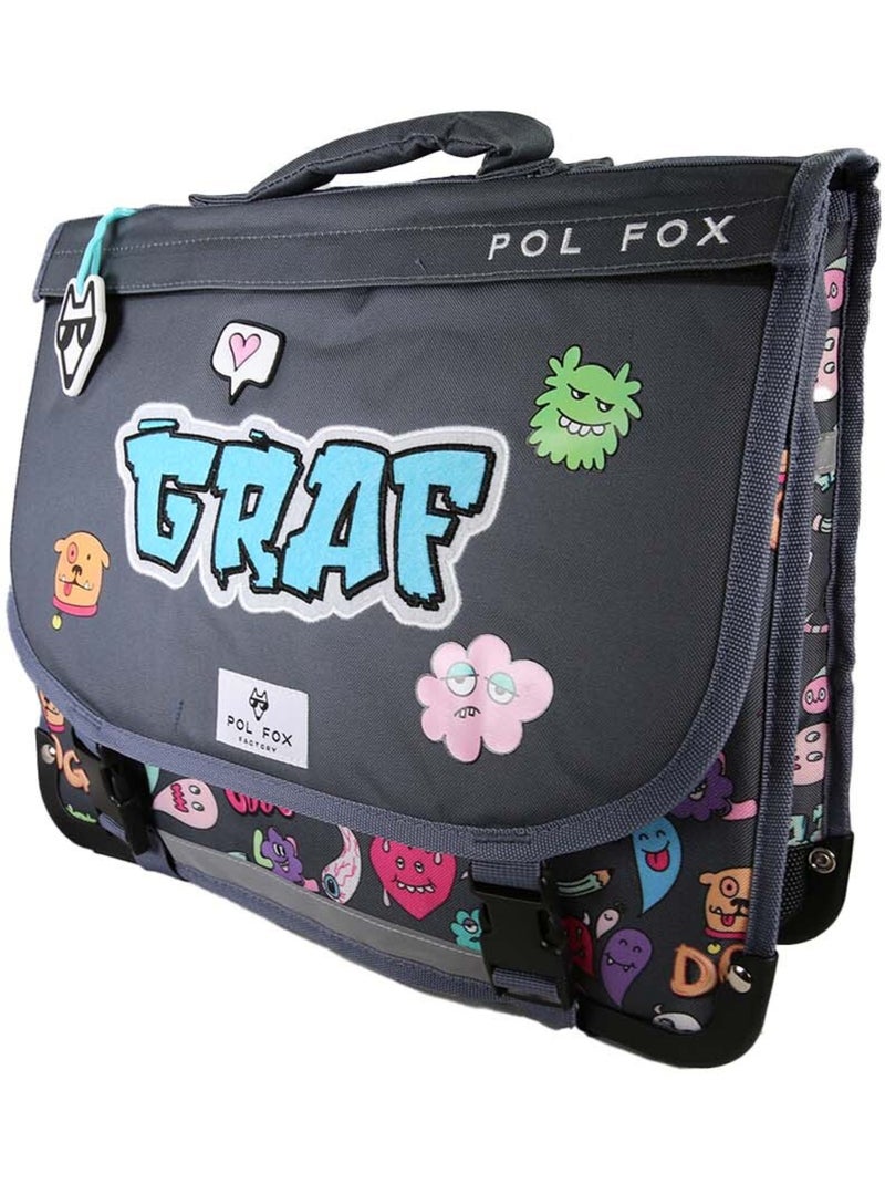 Cartable scolaire garçon POL FOX STREET ART 38 cm réversible 2 compartiments gris motifs graffiti Multicolore - Kiabi