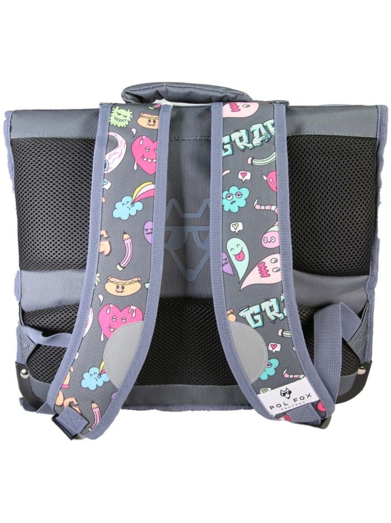 Cartable scolaire garçon POL FOX STREET ART 38 cm réversible 2 compartiments gris motifs graffiti Multicolore - Kiabi