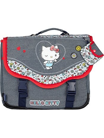 Cartable scolaire primaire 38 cm 2 compartiments HELLO KITTY Kiss Kiss gris rouge
