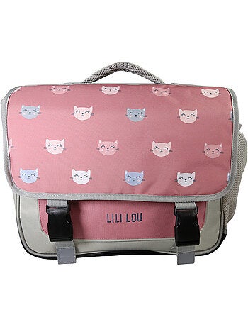 Cartable Scolaire Primaire 38cm Lili Lou gris et rose 2 Compartiments - Bagtrotter