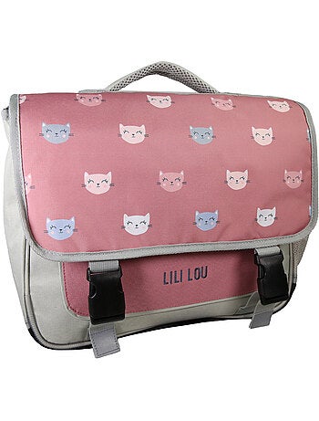 Cartable Scolaire Primaire 38cm Lili Lou gris et rose 2 Compartiments - Bagtrotter