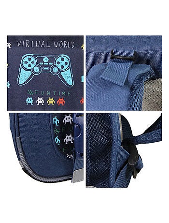 Cartable Scolaire Primaire 38cm Phileas - Jeux Vidéos Bleu Marine 2 Compartiments - Bagtrotter