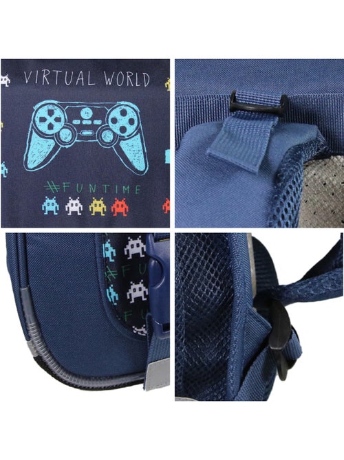 Cartable Scolaire Primaire 38cm Phileas - Jeux Vidéos Bleu Marine  2 Compartiments - Bagtrotter - Kiabi
