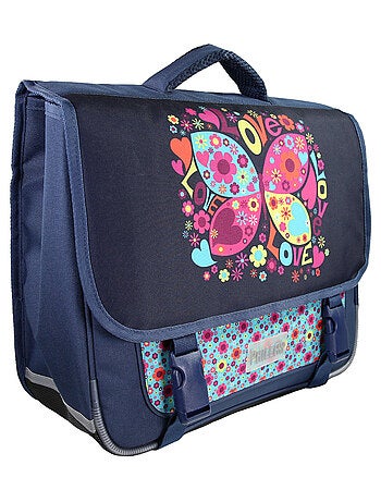 Cartable Scolaire Primaire 38cm Phileas - Papillon Bleu Marine 2 Compartiments - Bagtrotter