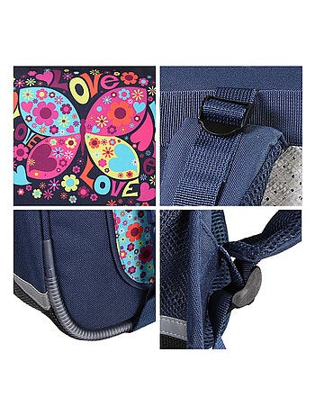 Cartable Scolaire Primaire 38cm Phileas - Papillon Bleu Marine 2 Compartiments - Bagtrotter