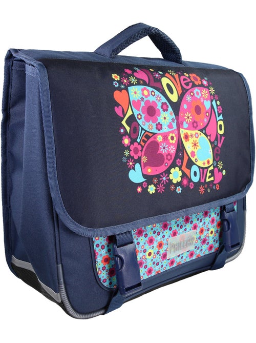 Cartable Scolaire Primaire 38cm Phileas - Papillon Bleu Marine  2 Compartiments - Bagtrotter - Kiabi
