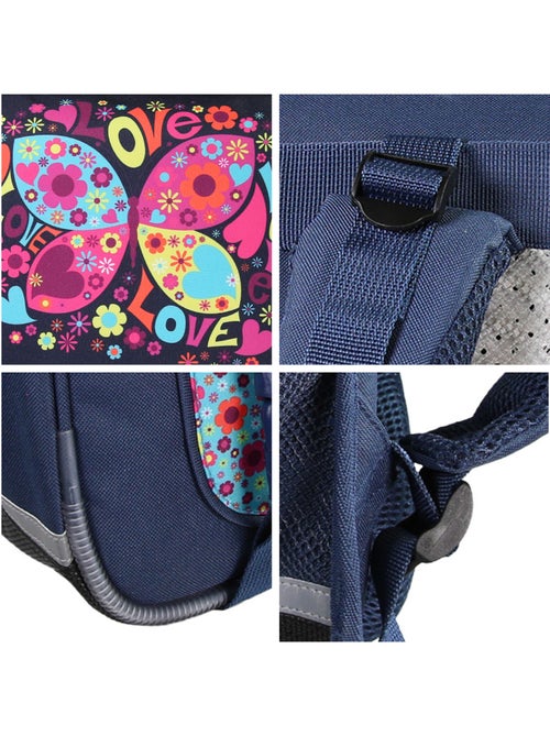 Cartable Scolaire Primaire 38cm Phileas - Papillon Bleu Marine  2 Compartiments - Bagtrotter - Kiabi