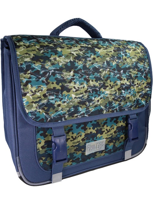 Cartable Scolaire Primaire 38cm Phileas - Requins Bleu Marine  2 Compartiments - Bagtrotter - Kiabi