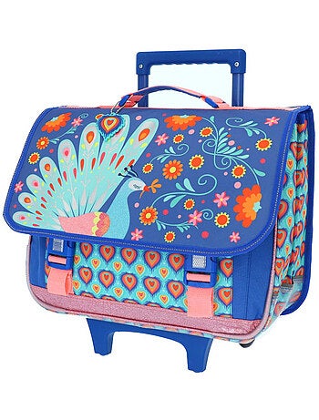 Cartable Trolley Scolaire motif Paon avec 2 compartiments 41 CM