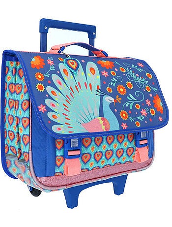 Cartable Trolley Scolaire motif Paon avec 2 compartiments 41 CM