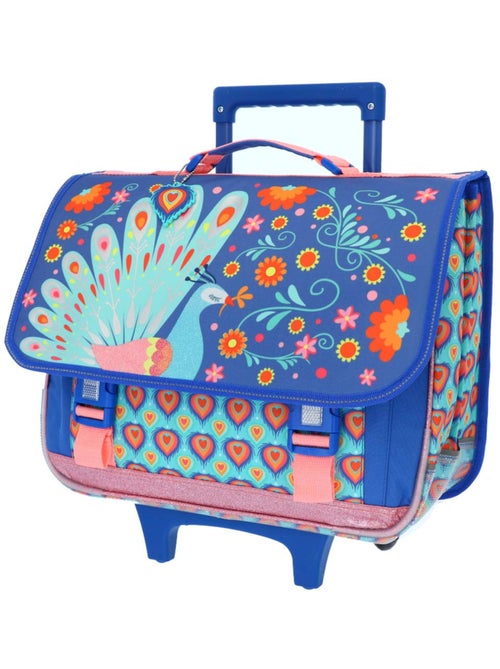 Cartable Trolley Scolaire motif Paon avec 2 compartiments 41 CM - Kiabi