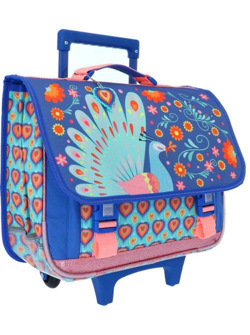 Cartable Trolley Scolaire motif Paon avec 2 compartiments 41 CM - Kiabi