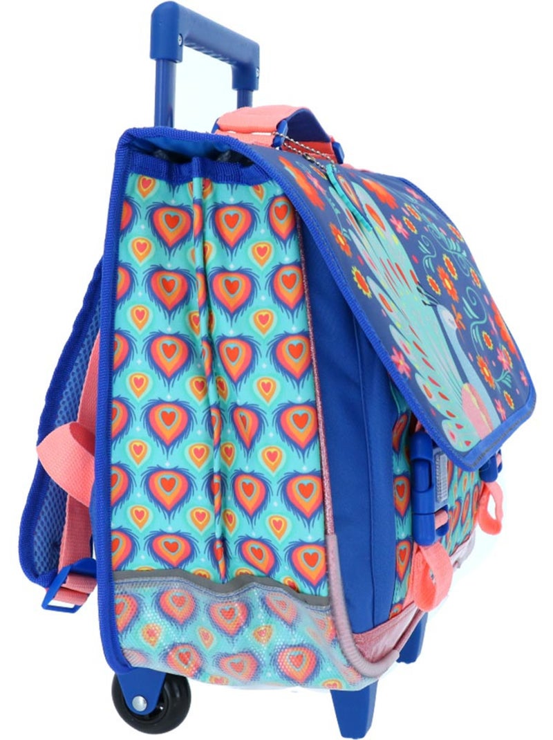 Cartable Trolley Scolaire motif Paon avec 2 compartiments 41 CM Bleu - Kiabi