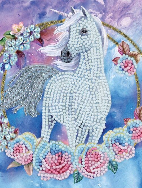 Carte Crystal Art à diamanter - Licorne et fleurs - Crystal Art - Kiabi