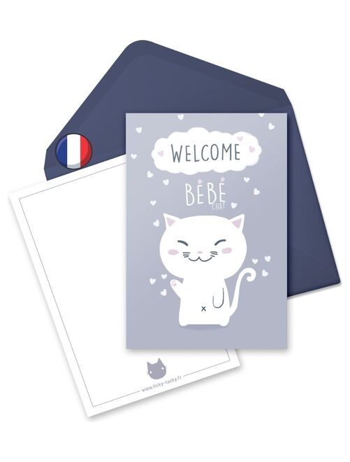 Carte De Félicitation Naissance Ou Grossesse 'welcome Bébé Chat' | Fabrication Française - Kiabi