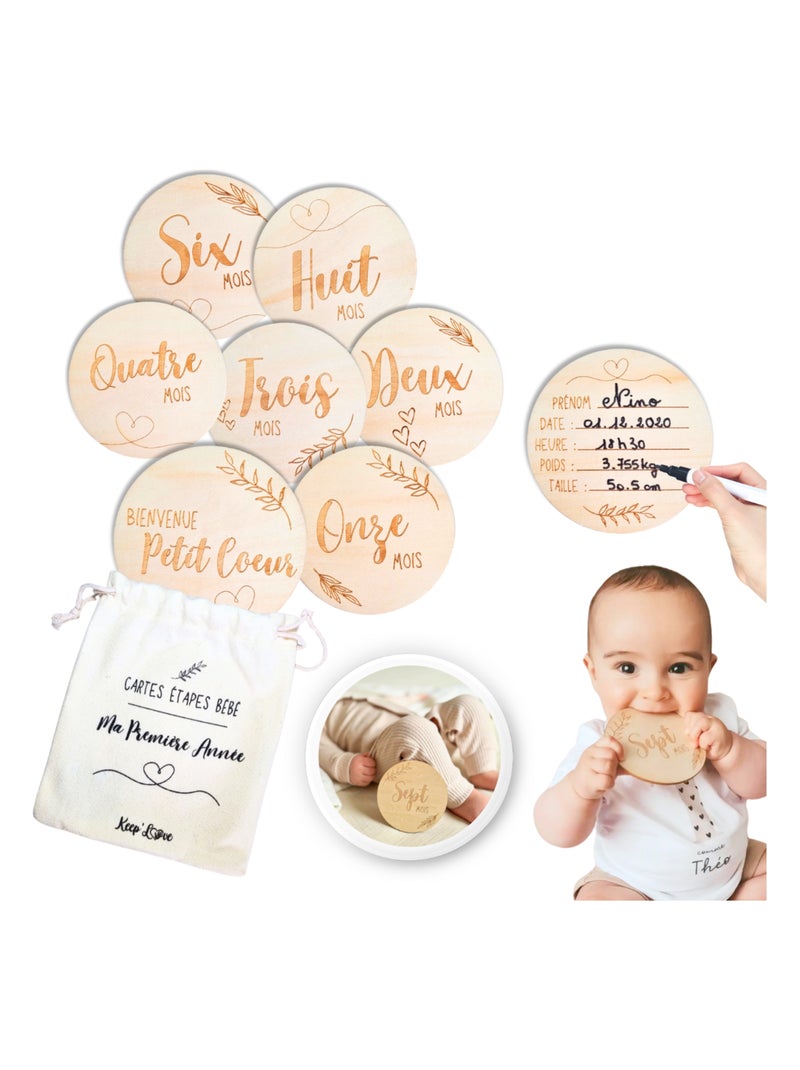 Cartes Étapes Bébé en Bois - Première Année Mois par Mois Beige - Kiabi