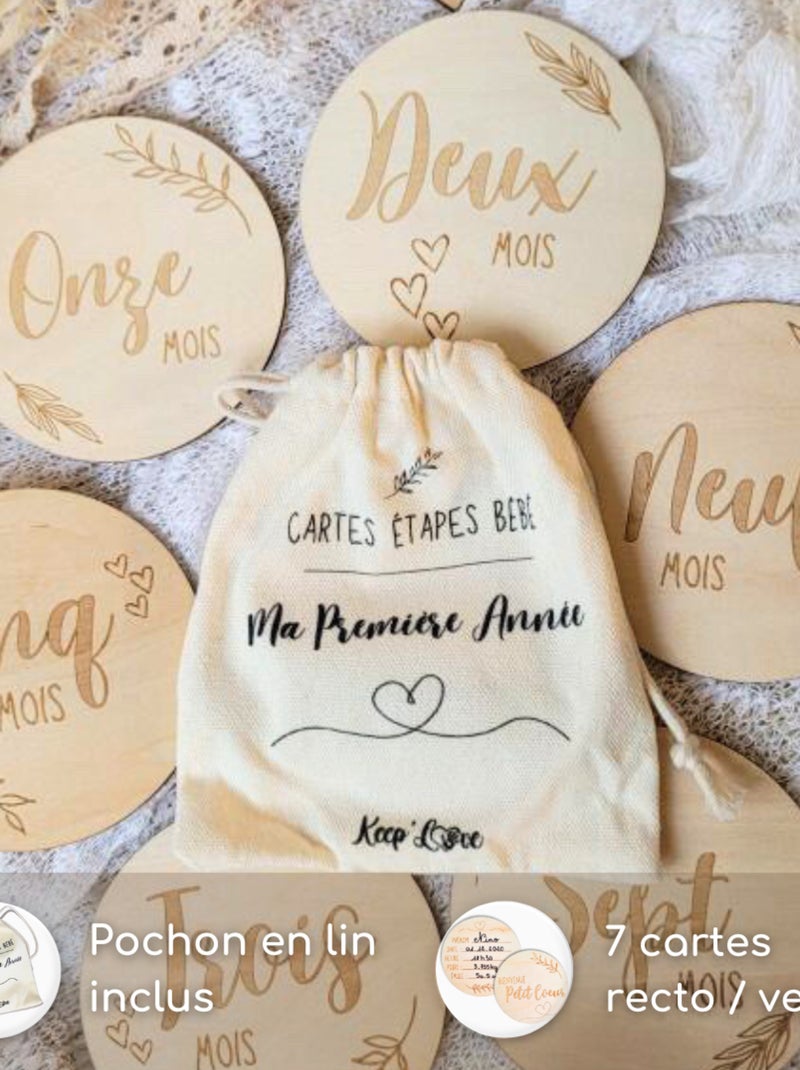 Cartes Étapes Bébé en Bois - Première Année Mois par Mois Beige - Kiabi