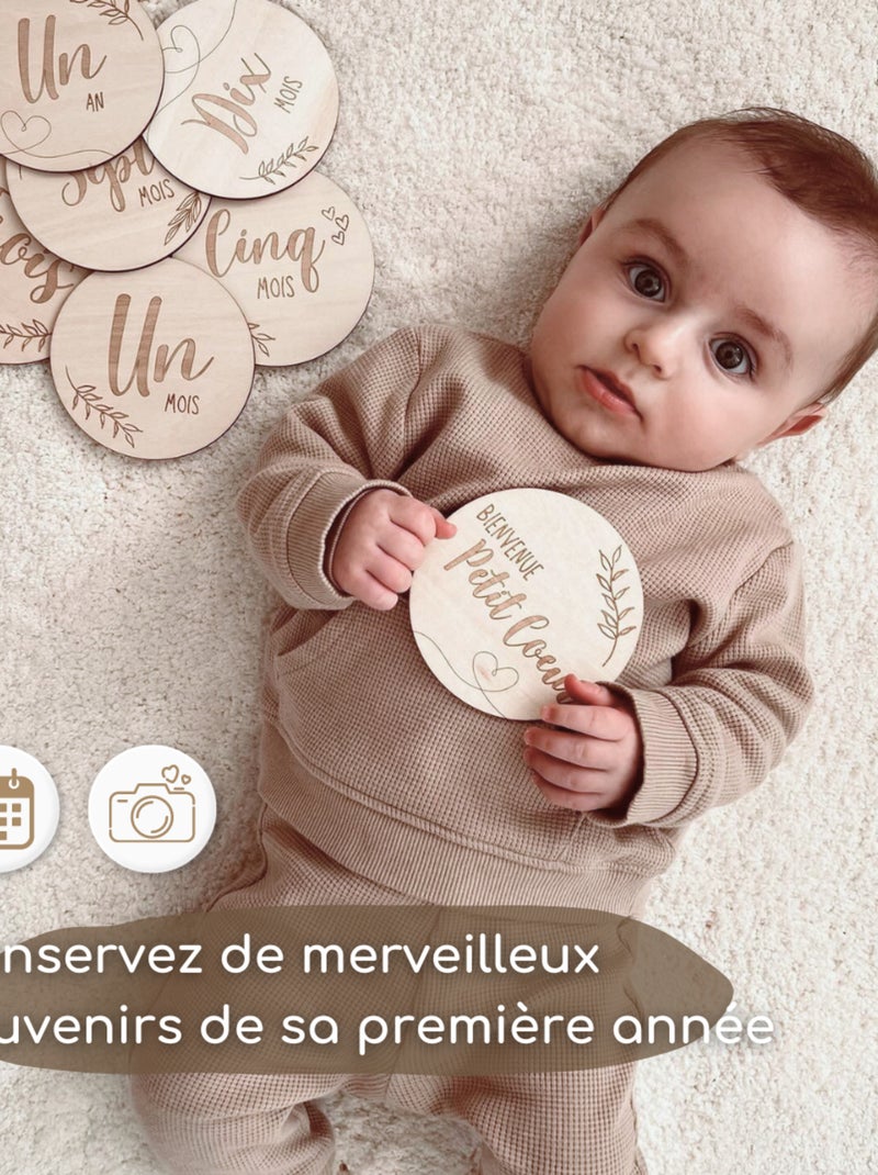 Cartes Étapes Bébé en Bois - Première Année Mois par Mois Beige - Kiabi