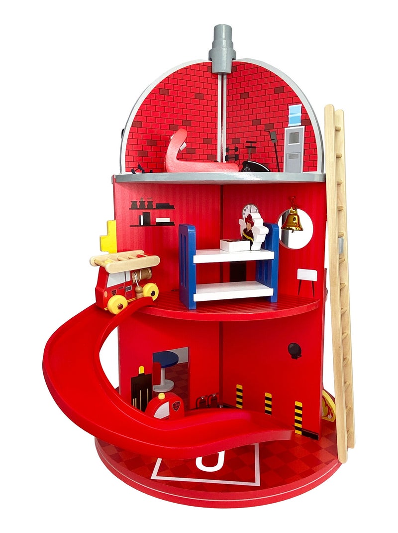 Caserne de Pompiers en Bois, Jeu Imaginatif avec 24 Figurines Rouge - Kiabi
