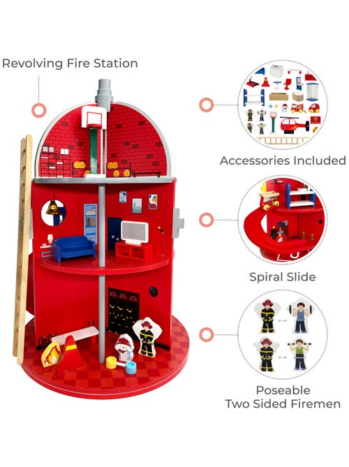 Caserne de Pompiers en Bois, Jeu Imaginatif avec 24 Figurines - Kiabi