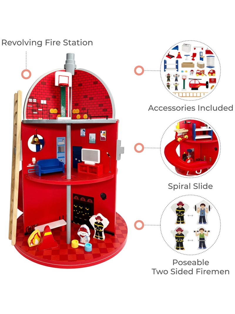 Caserne de Pompiers en Bois, Jeu Imaginatif avec 24 Figurines Rouge - Kiabi