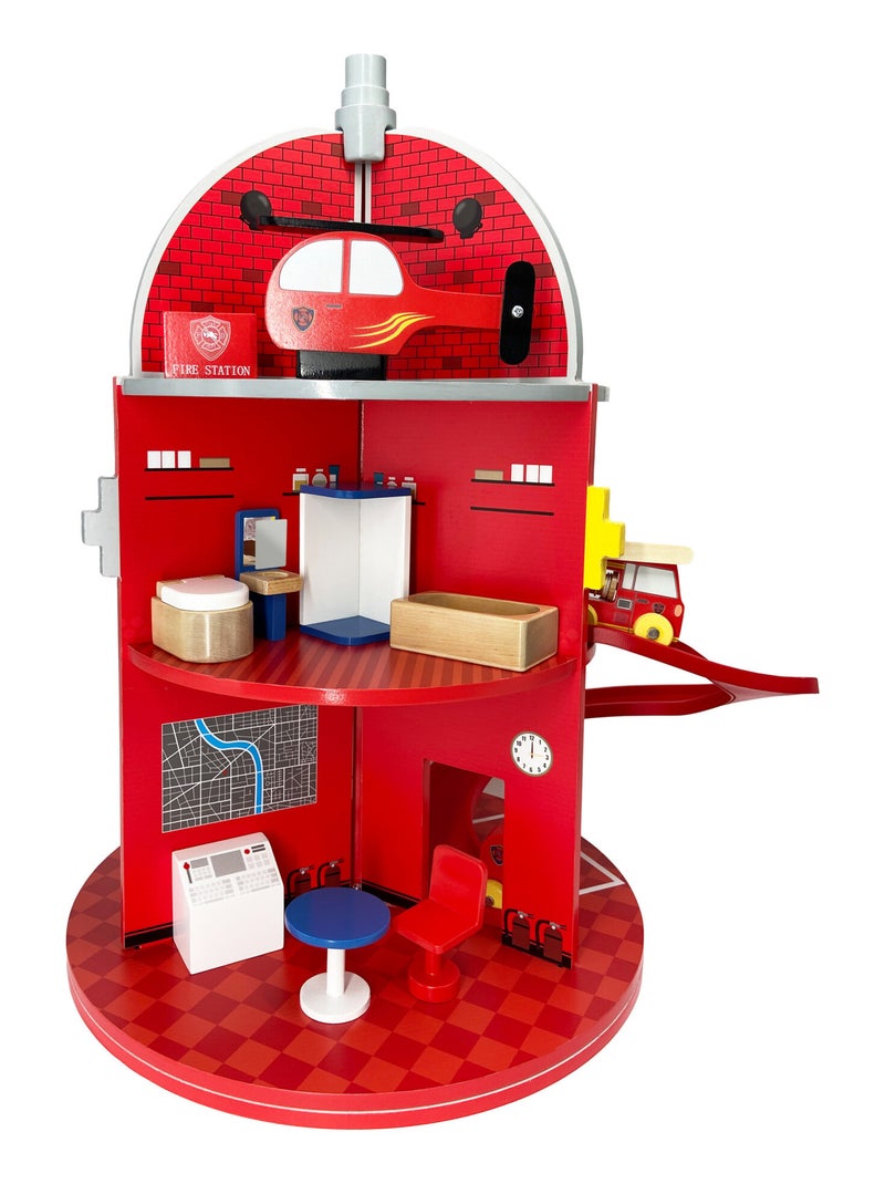 Caserne de Pompiers en Bois, Jeu Imaginatif avec 24 Figurines Rouge - Kiabi