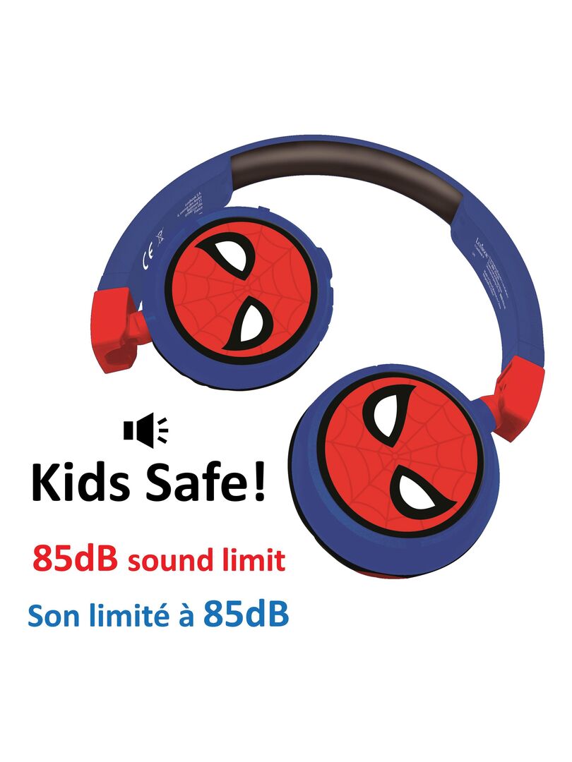 SPIDER-MAN - Casque 2 en 1 Bluetooth - Filaire confortable et pliable pour  enfants avec limitation de son - LEXIBOOK 786278