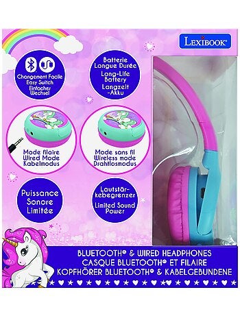 Casque 2 en 1 Licorne Bluetooth et Filaire avec limitation de son