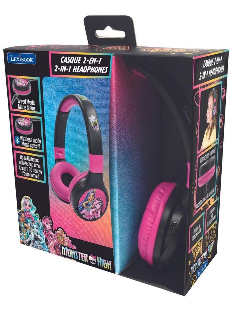 Casque 2 en 1 Monster High Bluetooth et Filaire avec limitation de son Noir - Kiabi