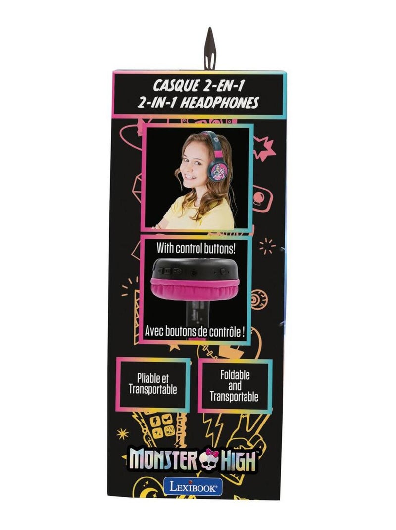Casque 2 en 1 Monster High Bluetooth et Filaire avec limitation de son Noir - Kiabi