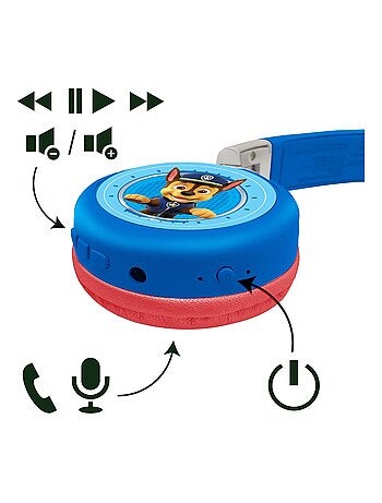 Casque 2 en 1 Pat Patrouille Bluetooth et Filaire confortable et pliable avec limitation de son