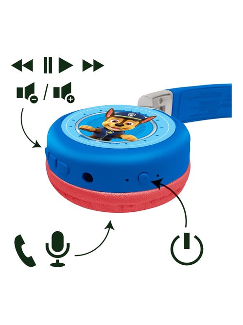 Casque 2 en 1 Pat Patrouille Bluetooth et Filaire confortable et pliable avec limitation de son - Kiabi