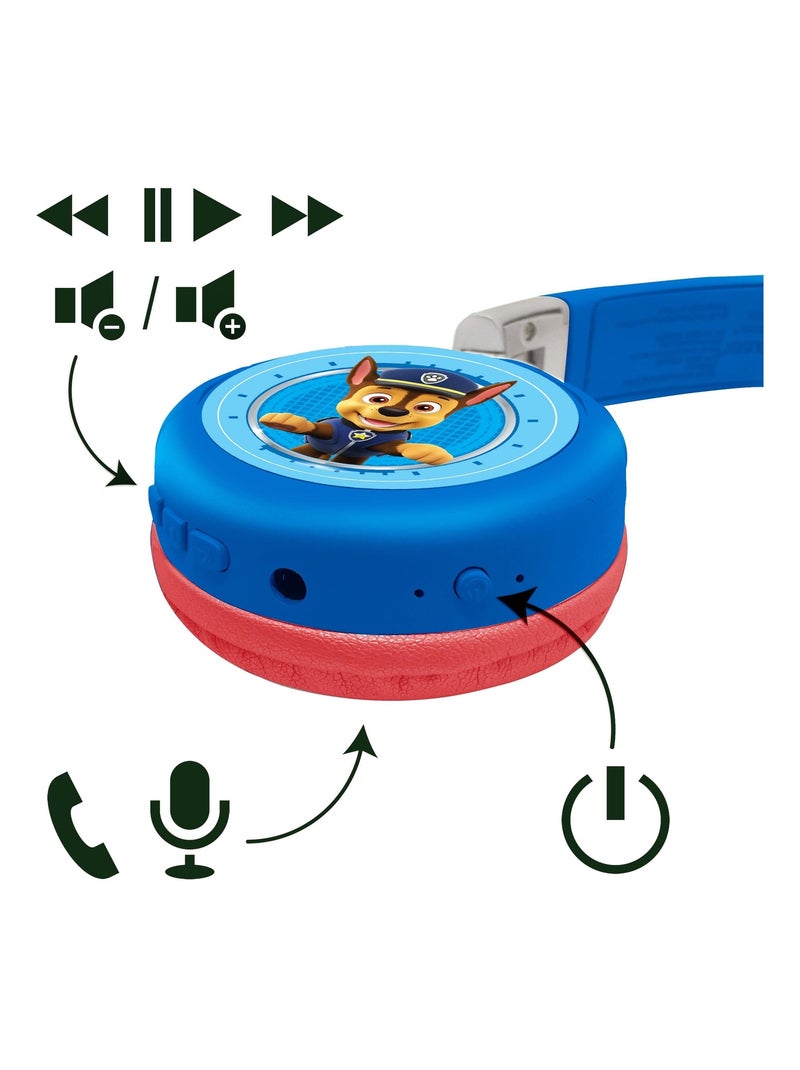 Casque 2 en 1 Pat Patrouille Bluetooth et Filaire confortable et pliable avec limitation de son Bleu - Kiabi