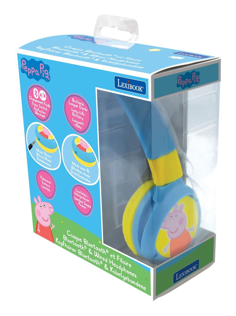 Casque 2 en 1 Peppa Pig Bluetooth et Filaire confortable et pliable avec limitation de son Bleu - Kiabi