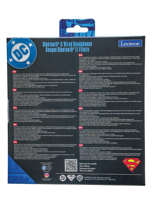 Casque 2 en 1 Superman Bluetooth et Filaire avec limitation de son - Kiabi