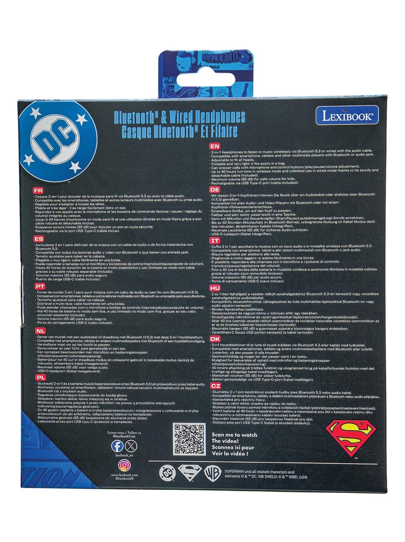 Casque 2 en 1 Superman Bluetooth et Filaire avec limitation de son Rouge - Kiabi