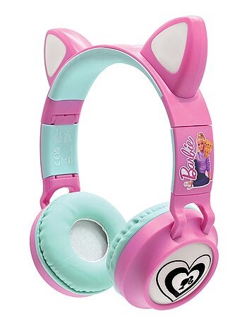 Casque Barbie sans fil rechargeable lumineux avec oreilles de chat