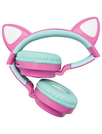 Casque Barbie sans fil rechargeable lumineux avec oreilles de chat