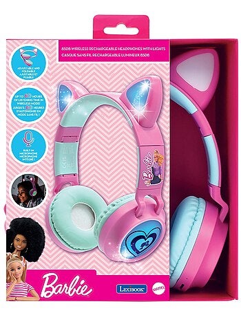 Casque Barbie sans fil rechargeable lumineux avec oreilles de chat